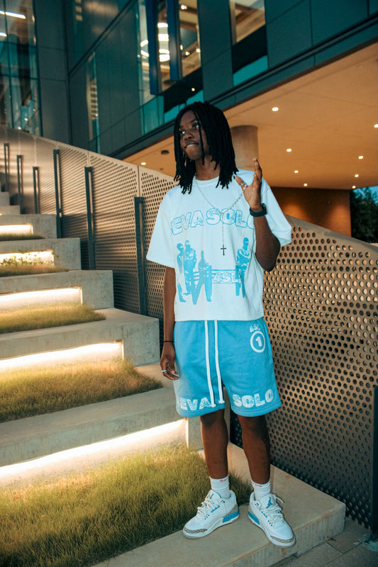 4EVA SOLO Heavyweight Fleece Shorts - Blue