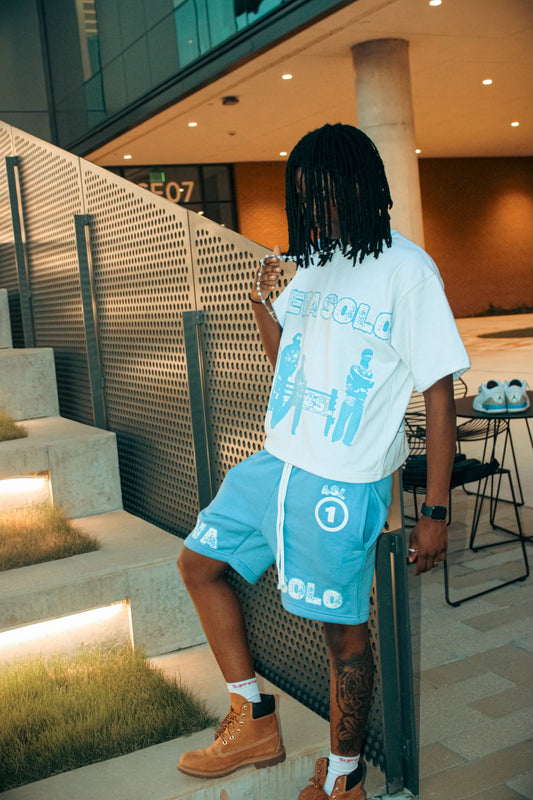 4EVA SOLO Oversized Tee - White/Blue