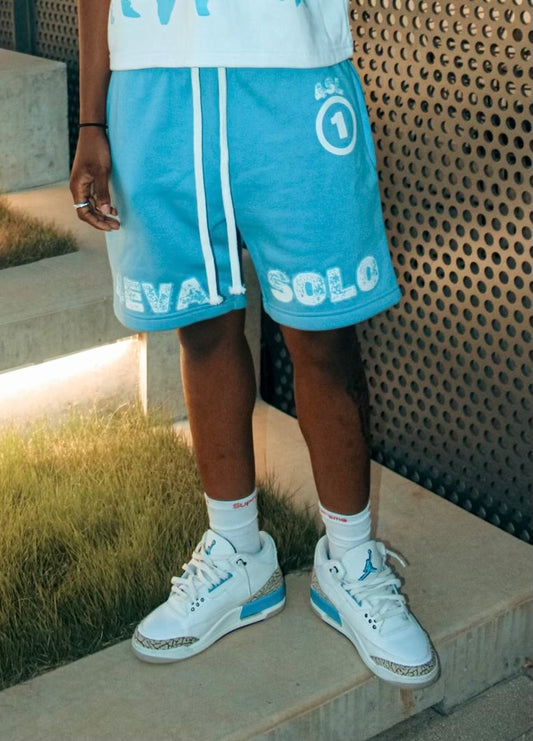 4EVA SOLO Heavyweight Fleece Shorts - Blue